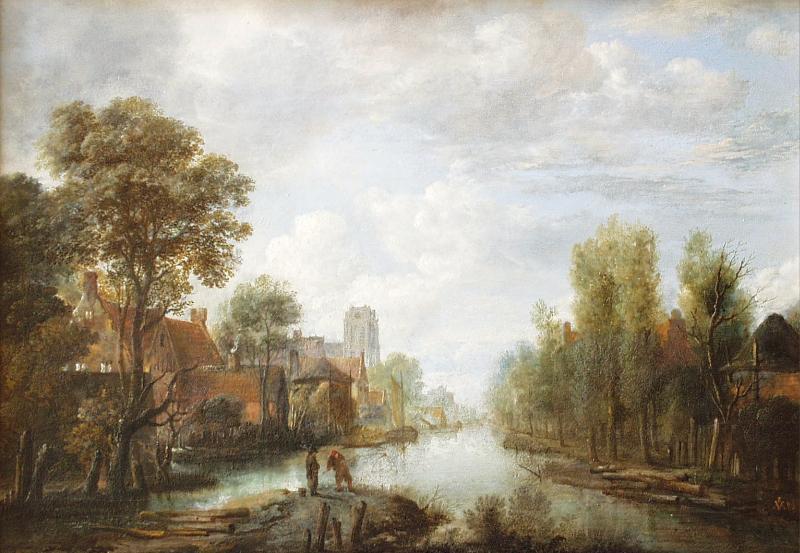 Aert van der Neer Landscape with waterway Germany oil painting art